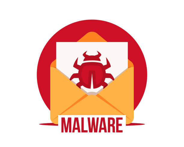 Malware by email vector icon. Virus in the letter. Virus, malware, email fraud, e-mail spam, phishing scam, hacker attack concept. Cyber crime